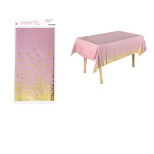 MANTEL ROSADO POLKA DORADO 137X183 MP