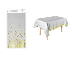 MANTEL BLANCO POLKA DORADO 137X183 MP