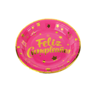 PLATO CARTON FC FUCSIA DORADO 6 UNID BE