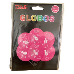 GLOBO IMPRESO ROSADO ABEJITA 6PCS GFELIZ