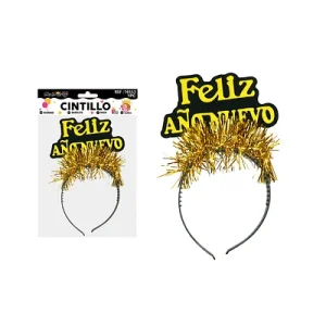 Cintillo cartel feliz año nuevo dorado (1 unidad)