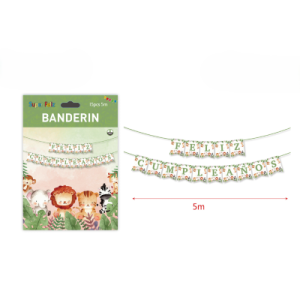 Banderín feliz cumpleaños con diseño de animales 1 unidad (5M)