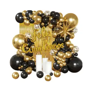 C Set Globos decoración  negro dorado 60 pcs